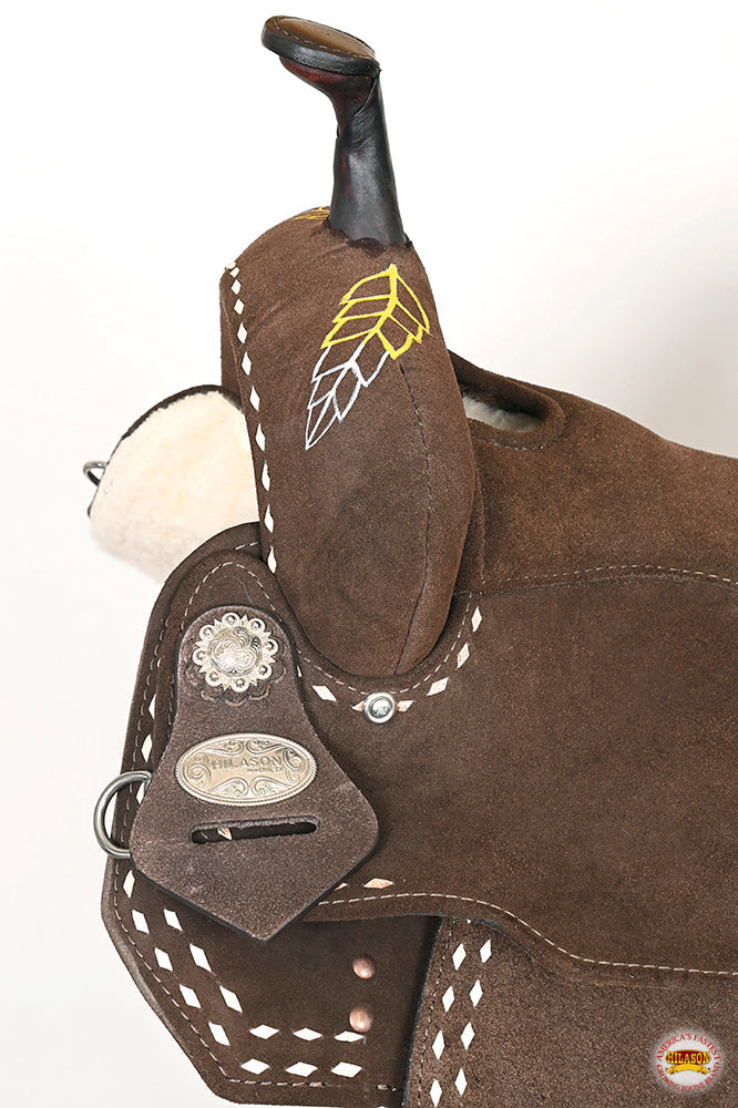 15 In Hilason Flex Tree Western Horse Leaf Buckstitch Trail Barrel American Leather Saddle Brown
