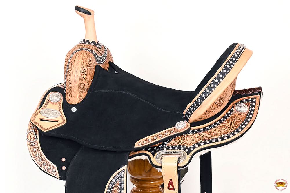 Hilason Flex Tree Western Horse Floral Trail Barrel American Leather Saddle Black