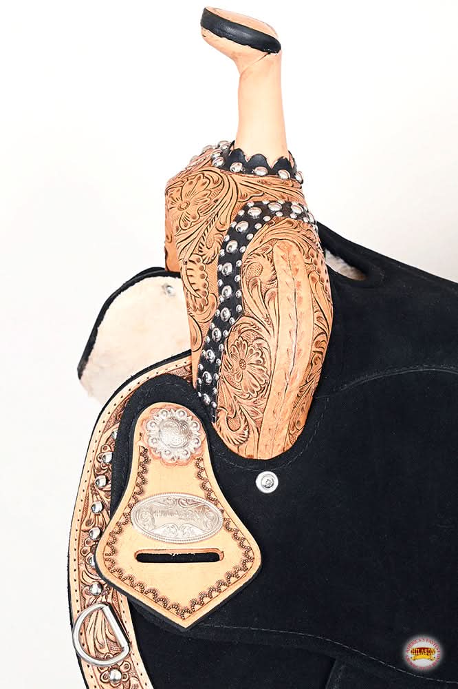 Hilason Flex Tree Western Horse Floral Trail Barrel American Leather Saddle Black