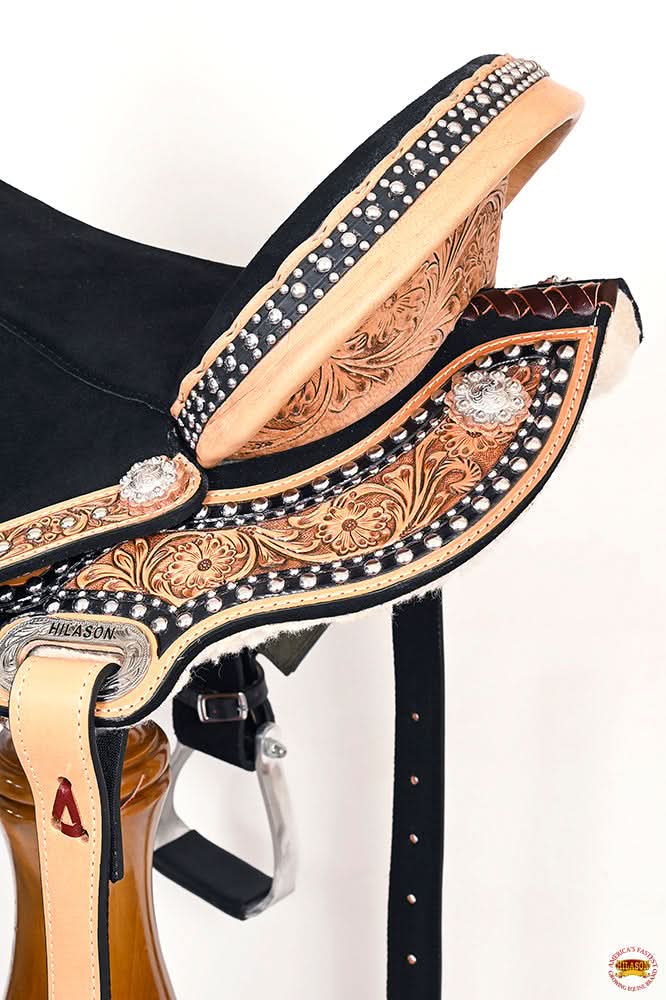 Hilason Flex Tree Western Horse Floral Trail Barrel American Leather Saddle Black