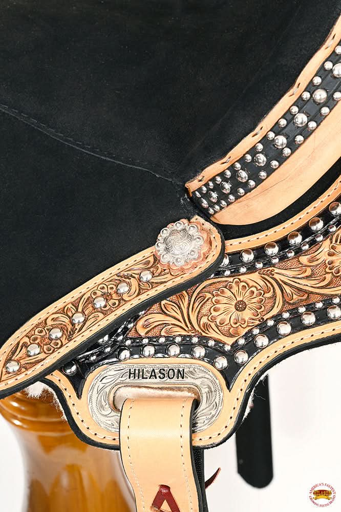 Hilason Flex Tree Western Horse Floral Trail Barrel American Leather Saddle Black