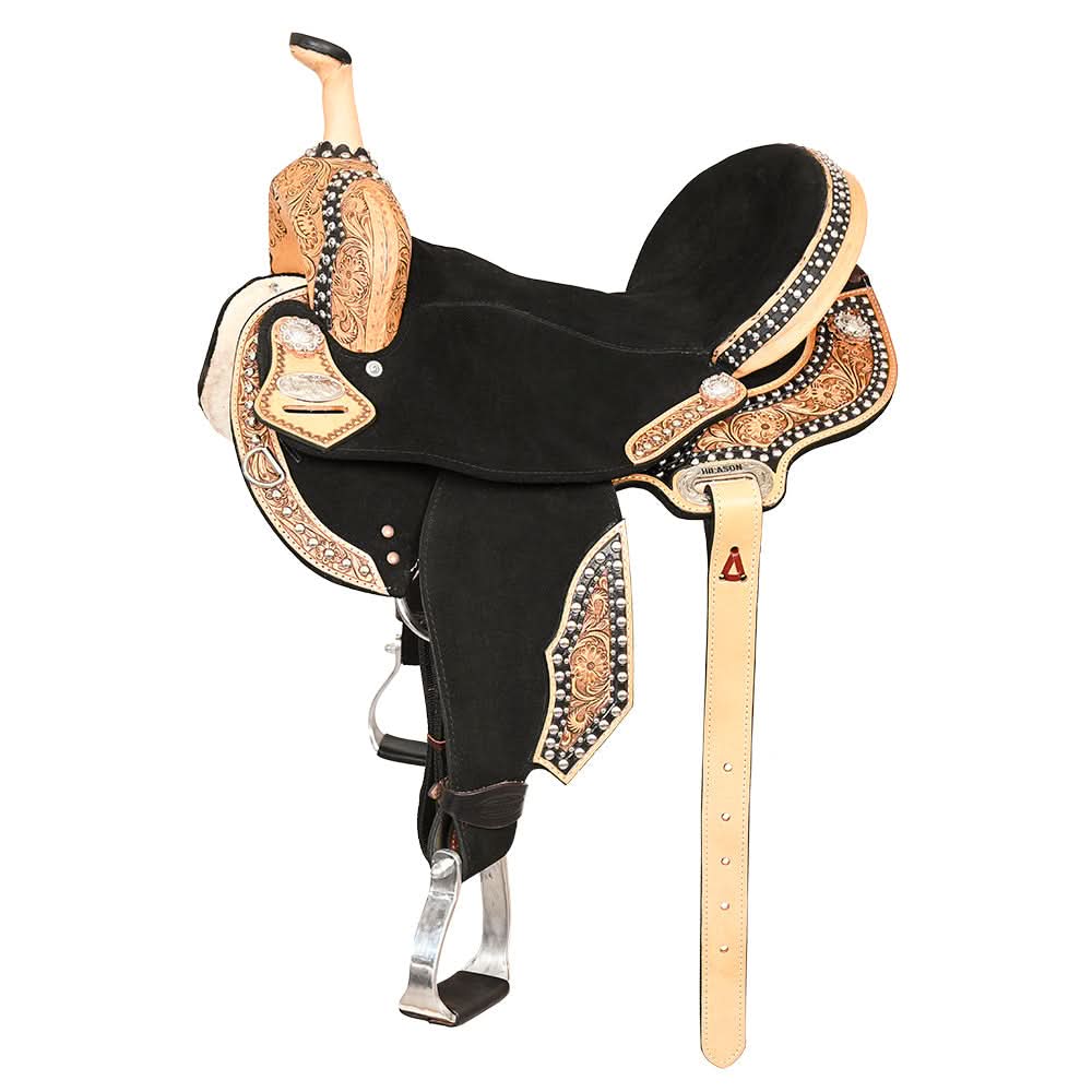 Hilason Flex Tree Western Horse Floral Trail Barrel American Leather Saddle Black