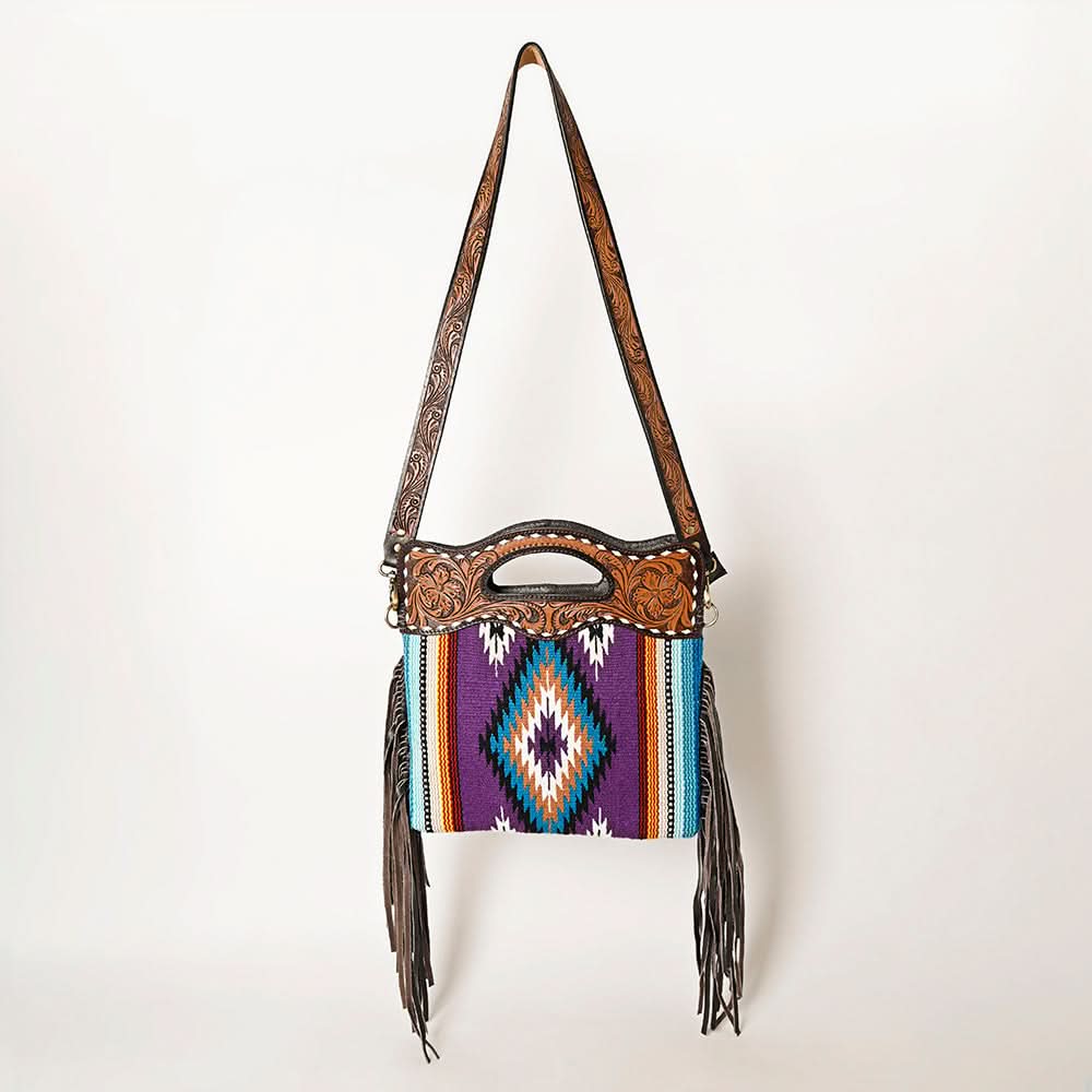 OHLAY HOBO Hand Tooled Upcycled Wool  Genuine Leather women bag western handbag purse