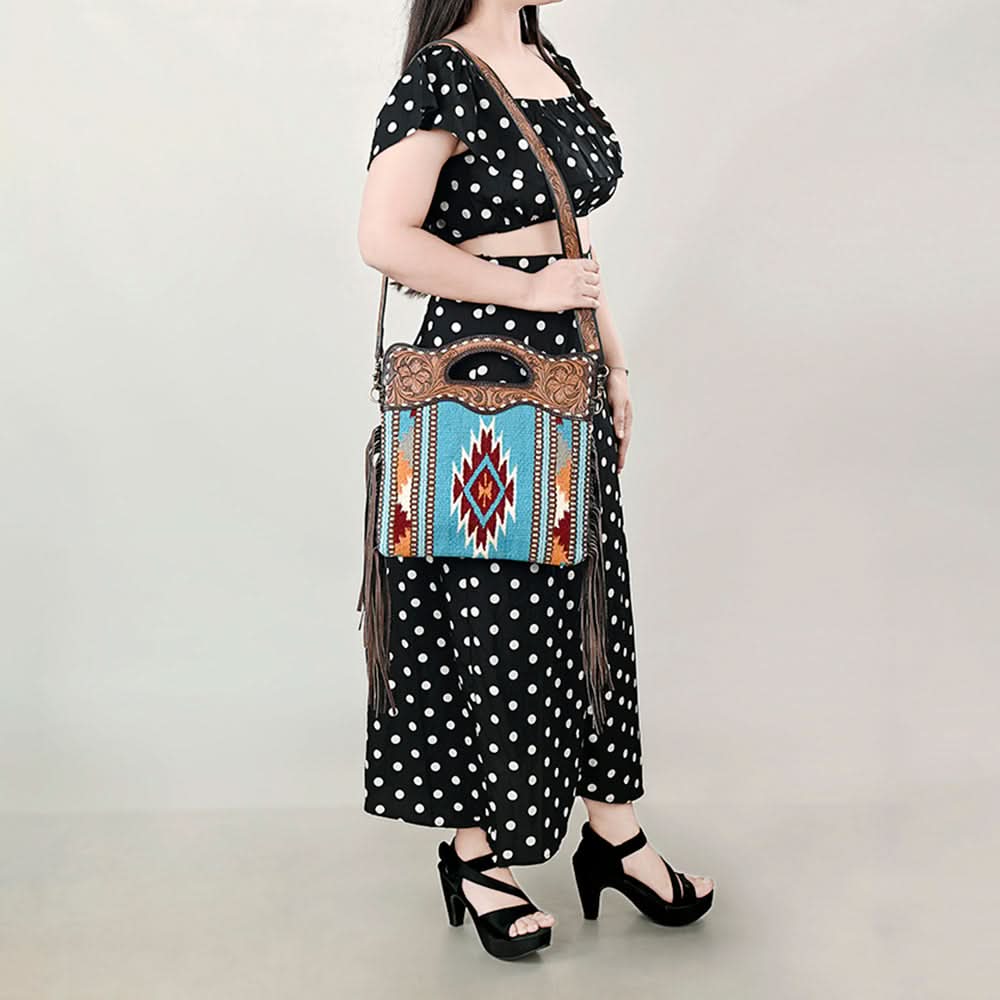 OHLAY HOBO Hand Tooled Upcycled Wool  Genuine Leather women bag western handbag purse