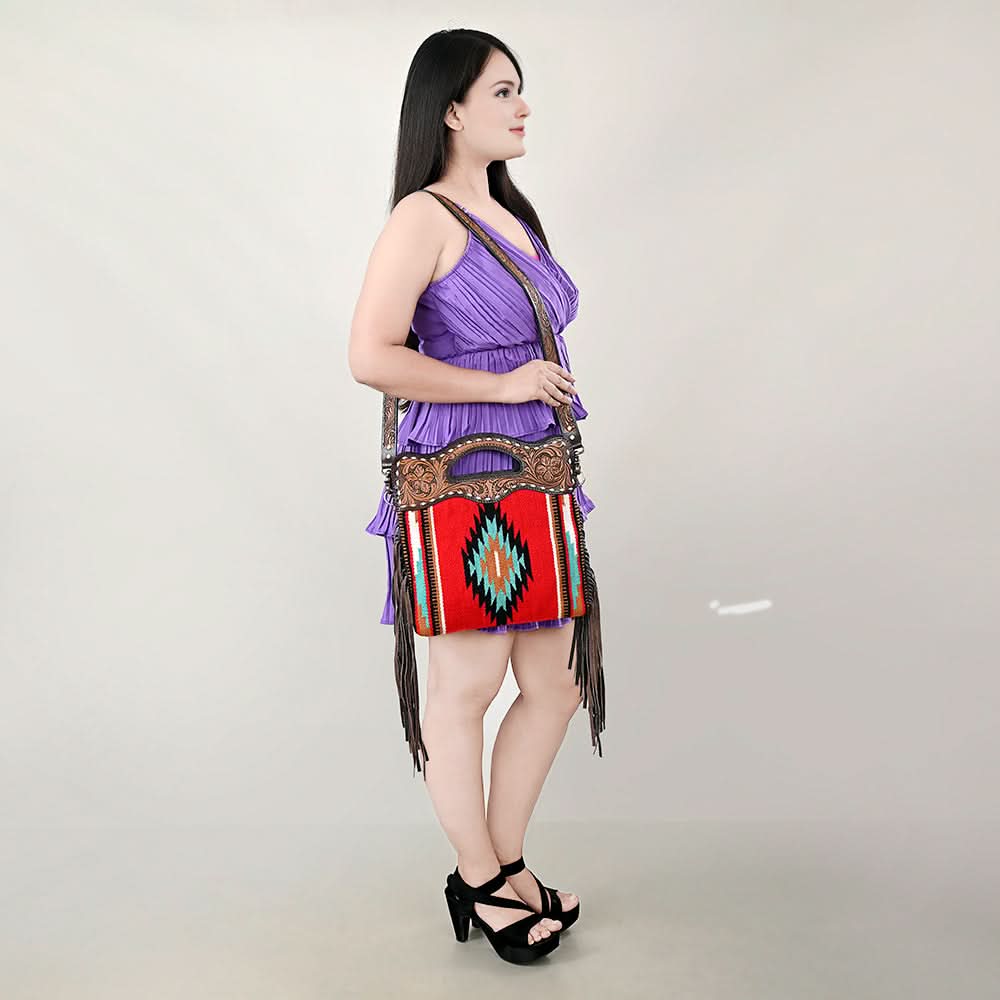 OHLAY HOBO Hand Tooled Upcycled Wool  Genuine Leather women bag western handbag purse