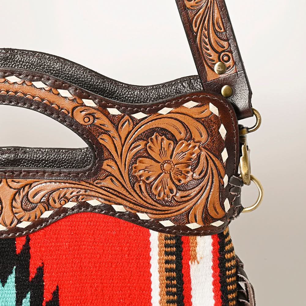 OHLAY HOBO Hand Tooled Upcycled Wool  Genuine Leather women bag western handbag purse