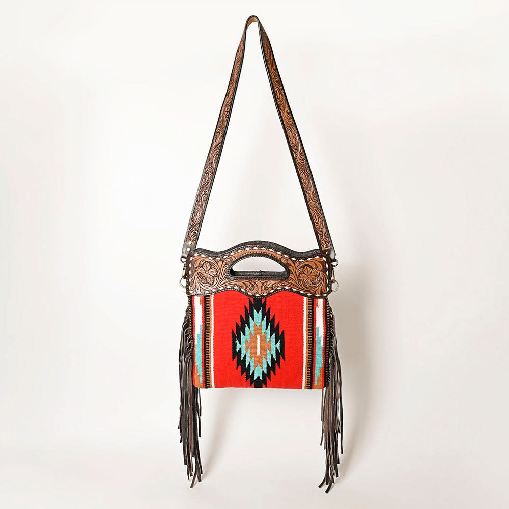 OHLAY HOBO Hand Tooled Upcycled Wool  Genuine Leather women bag western handbag purse