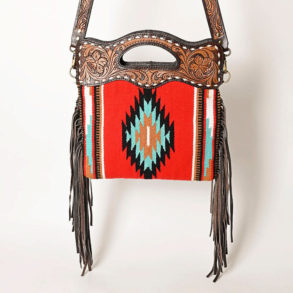 OHLAY HOBO Hand Tooled Upcycled Wool  Genuine Leather women bag western handbag purse