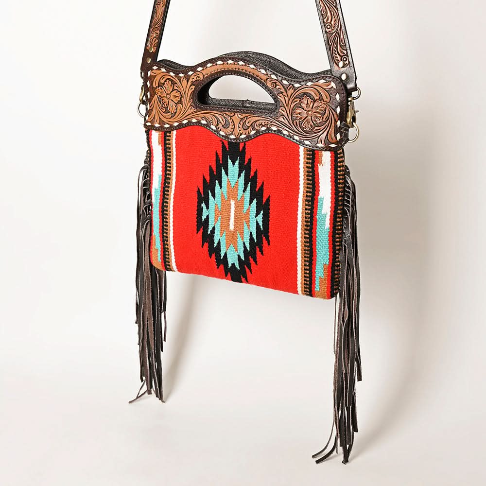 OHLAY HOBO Hand Tooled Upcycled Wool  Genuine Leather women bag western handbag purse