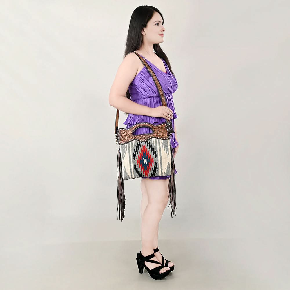 OHLAY HOBO Hand Tooled Upcycled Wool  Genuine Leather women bag western handbag purse