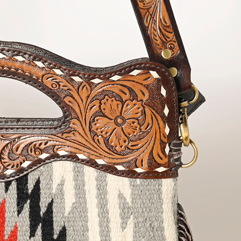 OHLAY HOBO Hand Tooled Upcycled Wool  Genuine Leather women bag western handbag purse