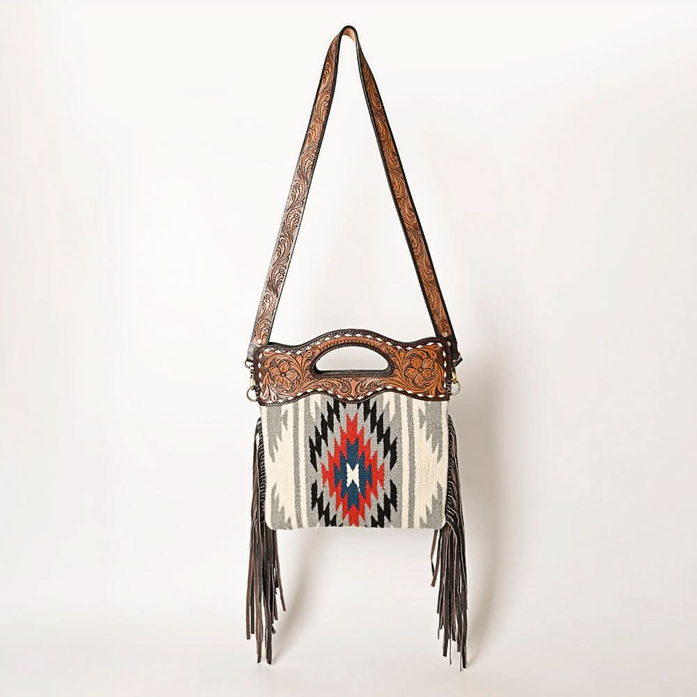 OHLAY HOBO Hand Tooled Upcycled Wool  Genuine Leather women bag western handbag purse