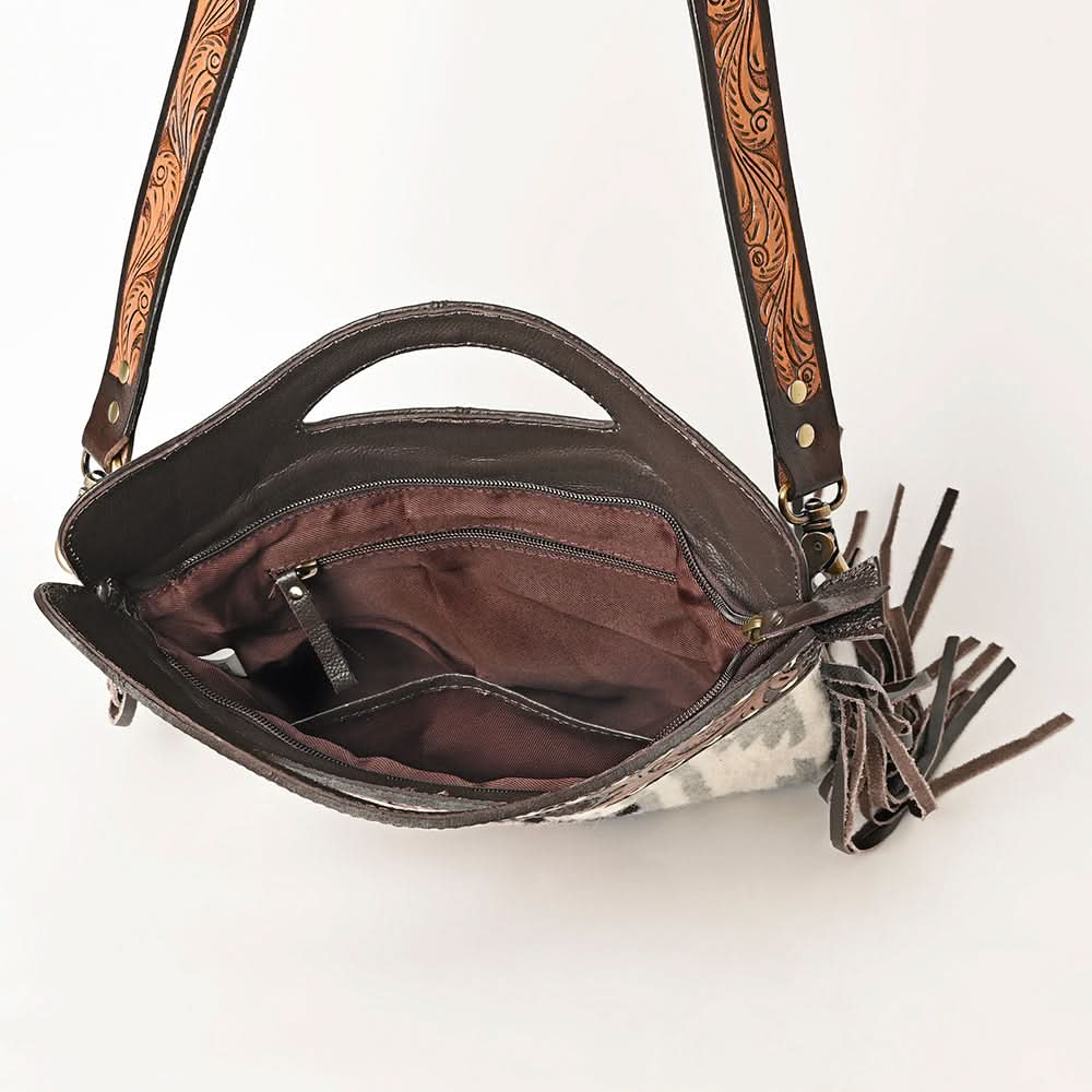 OHLAY HOBO Hand Tooled Upcycled Wool  Genuine Leather women bag western handbag purse