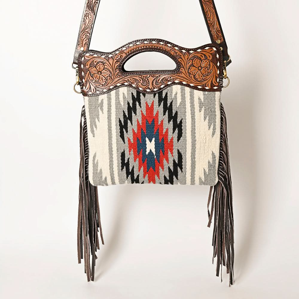 OHLAY HOBO Hand Tooled Upcycled Wool  Genuine Leather women bag western handbag purse