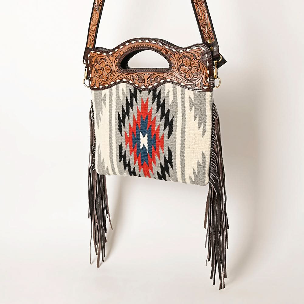 OHLAY HOBO Hand Tooled Upcycled Wool  Genuine Leather women bag western handbag purse