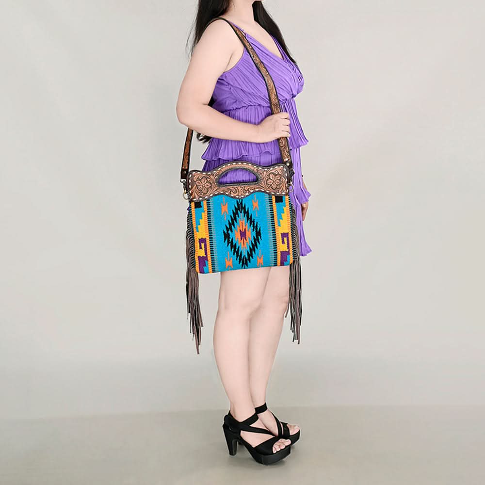 OHLAY HOBO Hand Tooled Upcycled Wool  Genuine Leather women bag western handbag purse