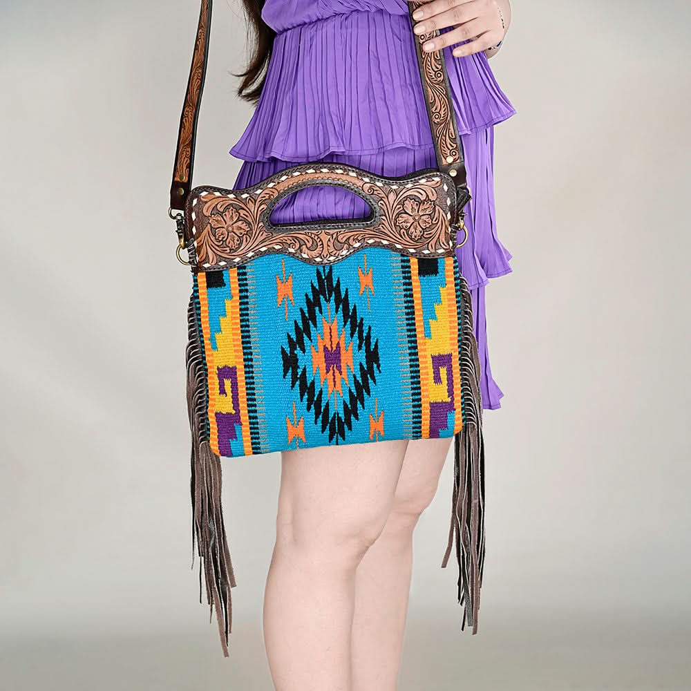 OHLAY HOBO Hand Tooled Upcycled Wool  Genuine Leather women bag western handbag purse