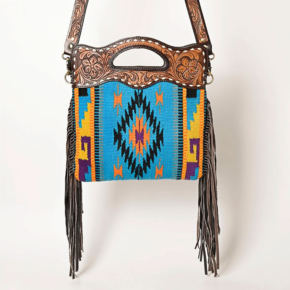 OHLAY HOBO Hand Tooled Upcycled Wool  Genuine Leather women bag western handbag purse