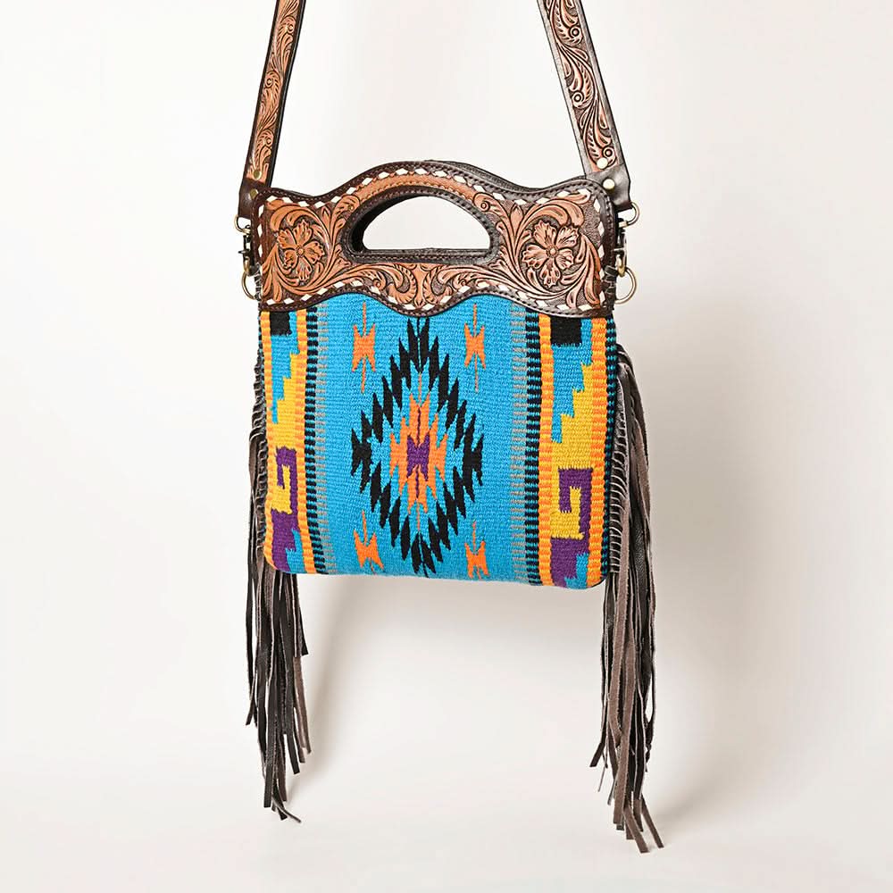 OHLAY HOBO Hand Tooled Upcycled Wool  Genuine Leather women bag western handbag purse