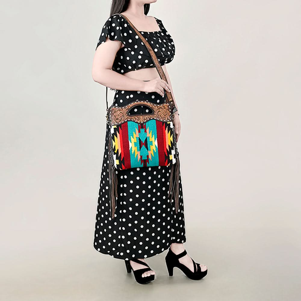 OHLAY HOBO Hand Tooled Upcycled Wool  Genuine Leather women bag western handbag purse