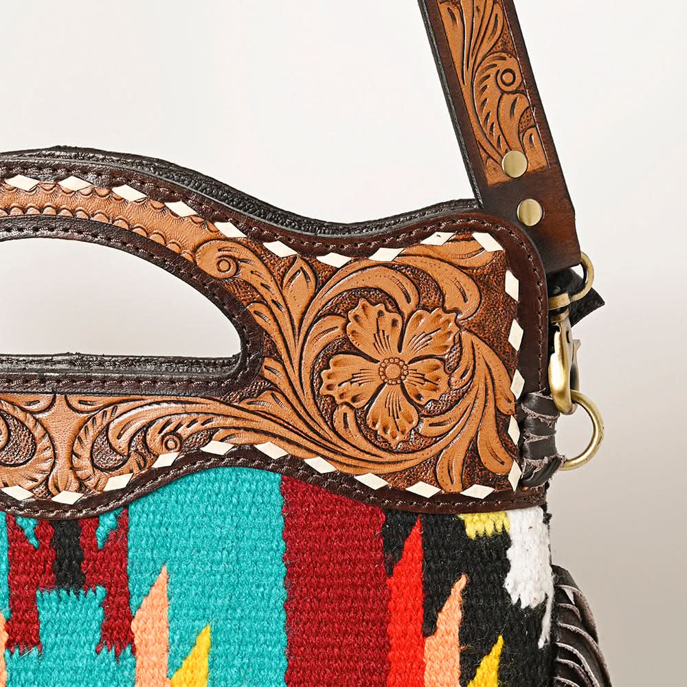 OHLAY HOBO Hand Tooled Upcycled Wool  Genuine Leather women bag western handbag purse