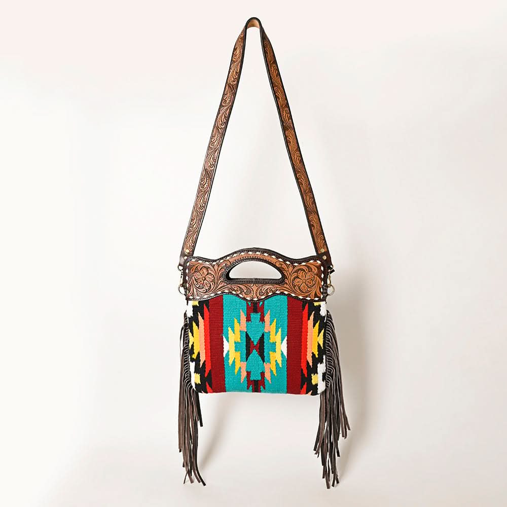 OHLAY HOBO Hand Tooled Upcycled Wool  Genuine Leather women bag western handbag purse