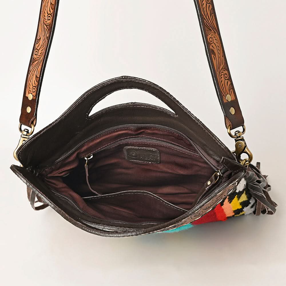 OHLAY HOBO Hand Tooled Upcycled Wool  Genuine Leather women bag western handbag purse