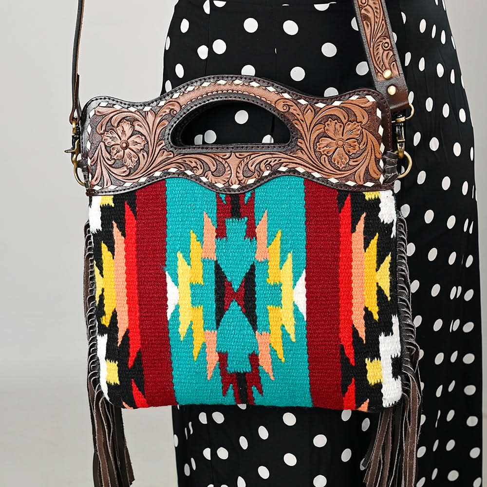 OHLAY HOBO Hand Tooled Upcycled Wool  Genuine Leather women bag western handbag purse