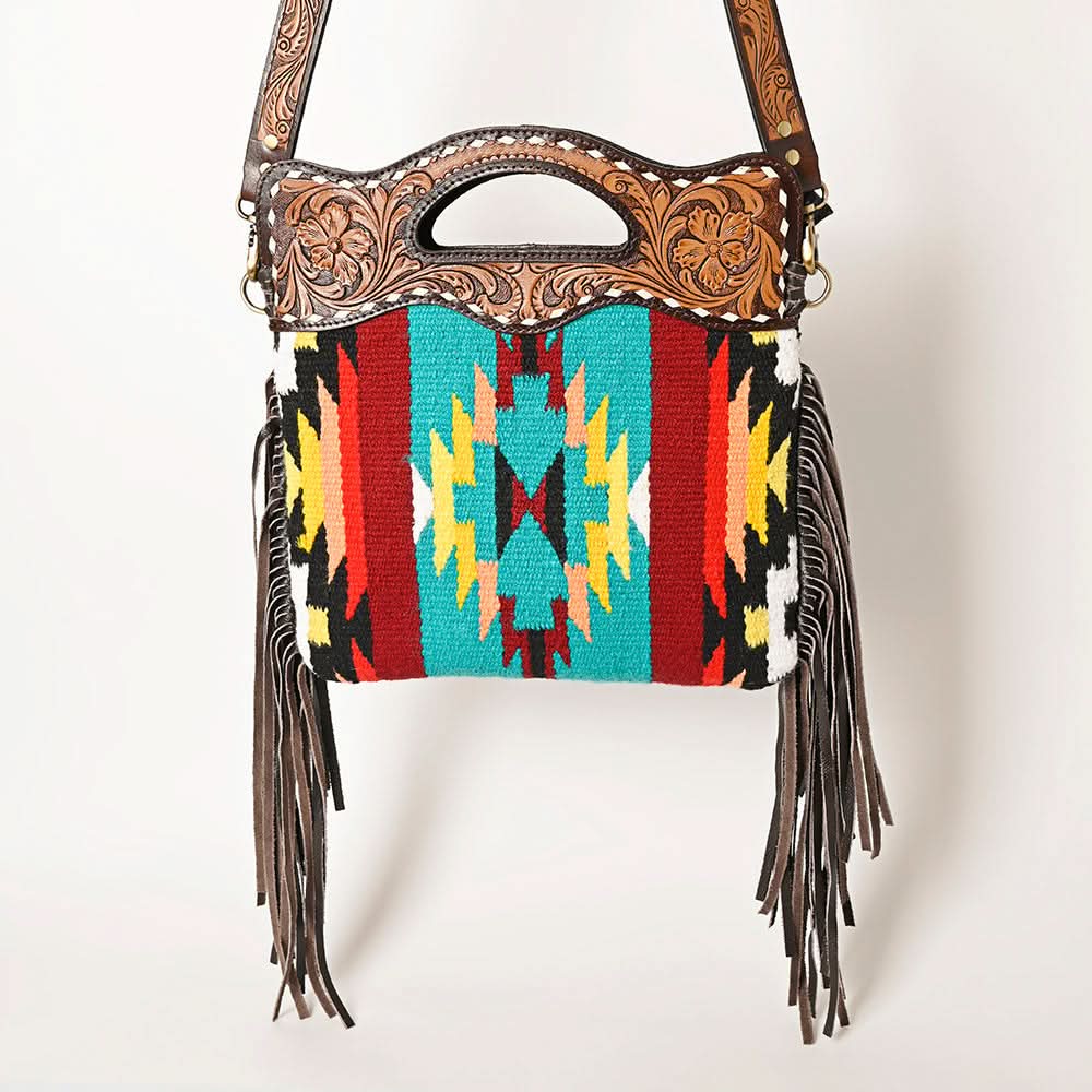 OHLAY HOBO Hand Tooled Upcycled Wool  Genuine Leather women bag western handbag purse