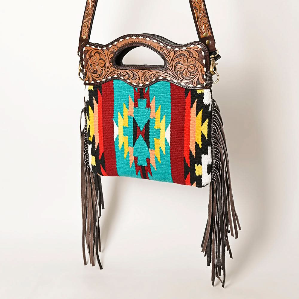 OHLAY HOBO Hand Tooled Upcycled Wool  Genuine Leather women bag western handbag purse