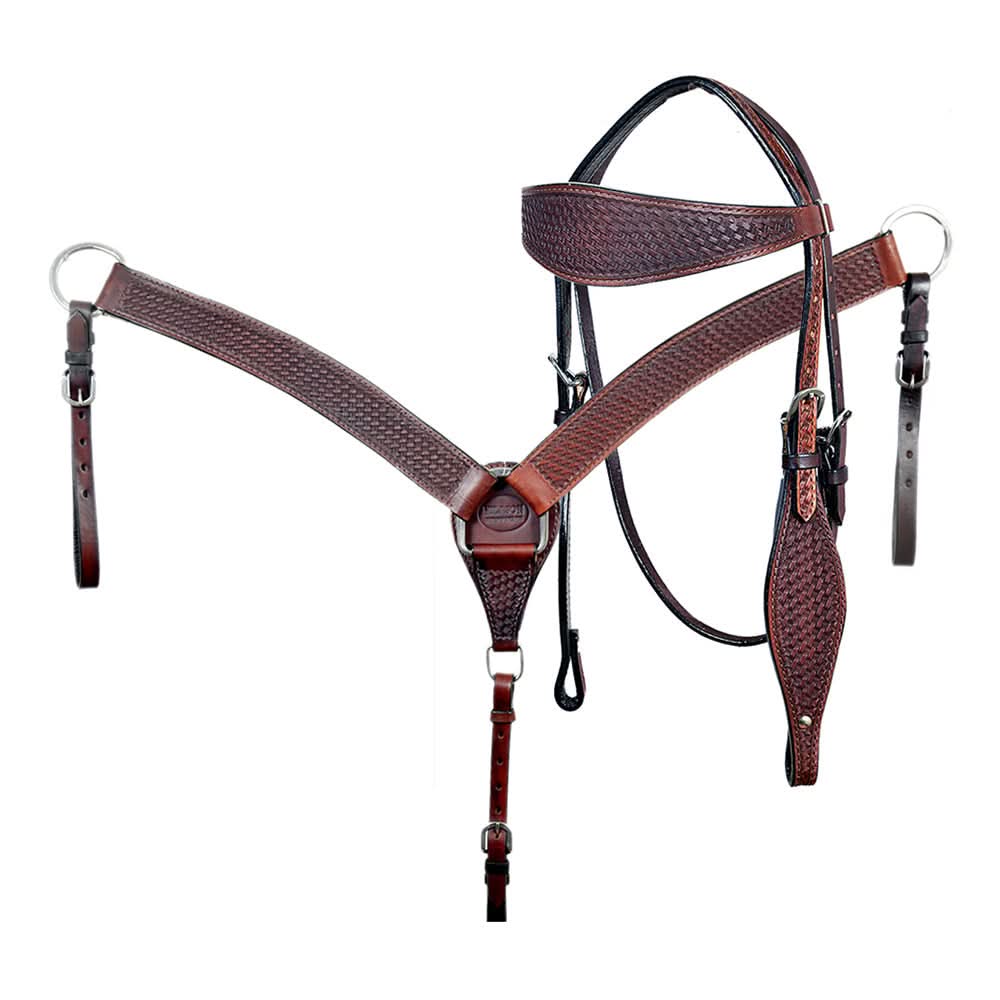 HILASON Western Horse Leather Headstall & Breast Collar Set Basket Chocolate