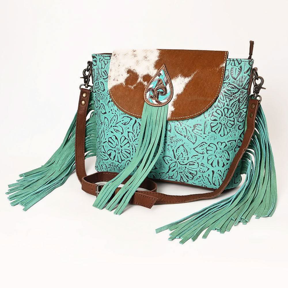 Ohlay Bags OHG168 Cross Body I Hand Tooled Embossed Hair-On Genuine Leather Women Bag Western Handbag Purse