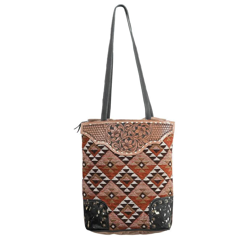 OHLAY OHV293 TOTE Hand Tooled Upcycled Wool Upcycled Canvas Hair-on Genuine Leather women bag western handbag purse