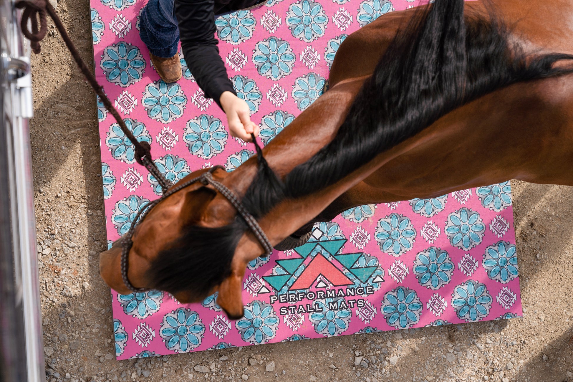 Portable Stall Mat Pink Squash Blossom Design 5x10
