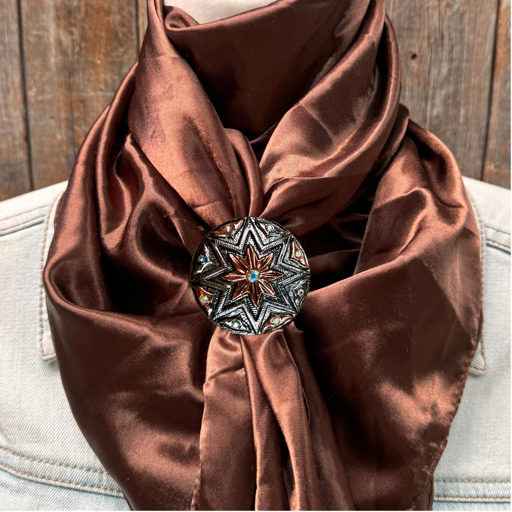 35X35" Solid Brown Wild Rag / Scarf WRS2 - Western Concho Wild Rag Slides - Assorted