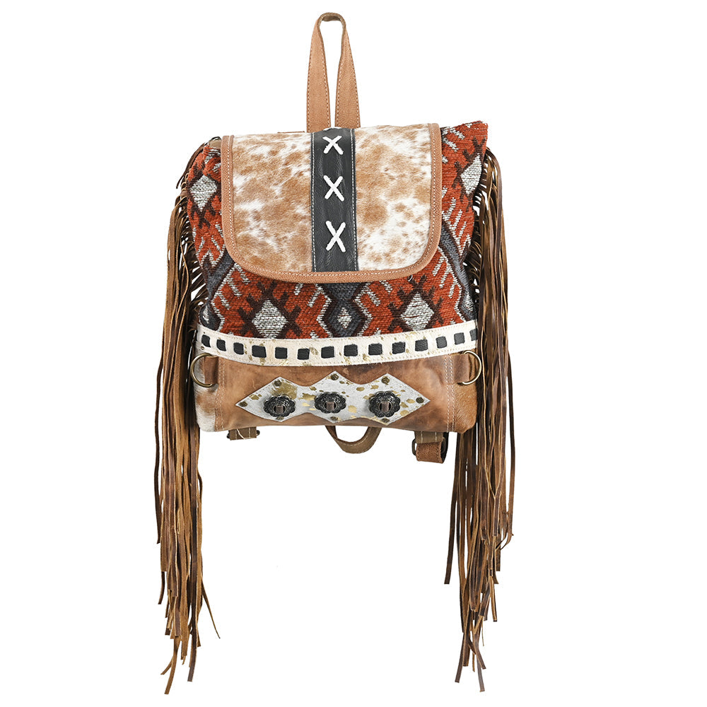 OHLAY American Luxury Man,Women Style Upcycled Wool Upcycled Canvas Hair-On Genuine Leather Backpack Bag