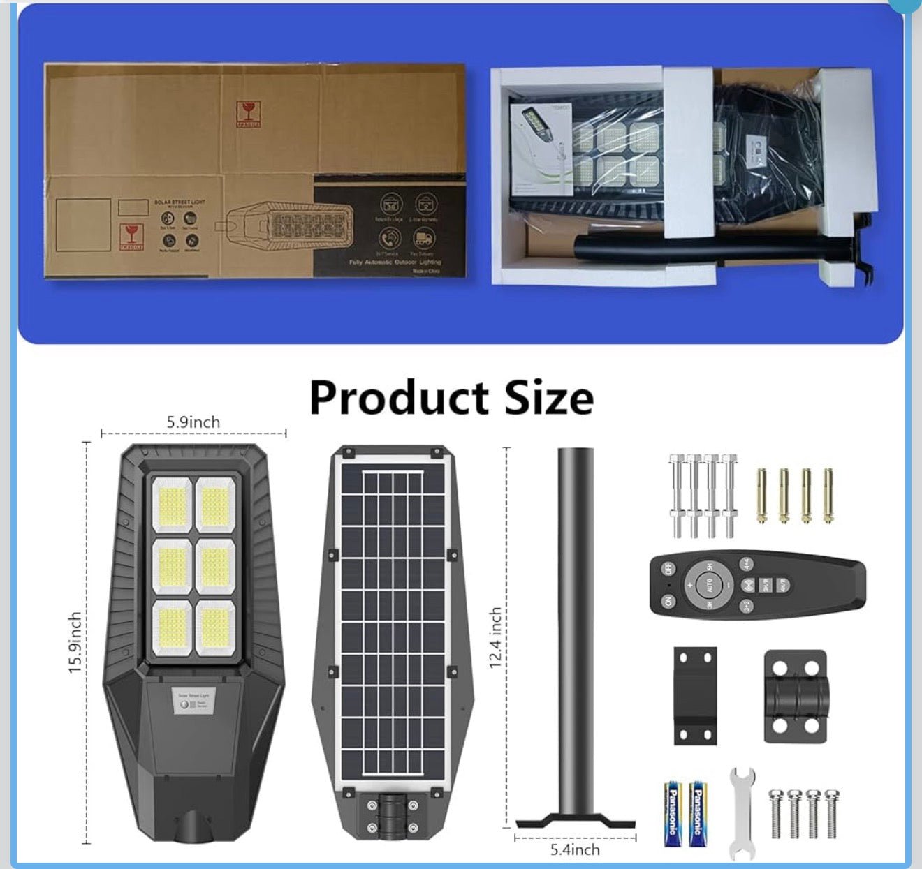 1500W Solar Street Light 30000LM LED Outdoor Waterproof Dusk to Dawn for Yard Lighting IP66 6000K with Bracket and Remote Control