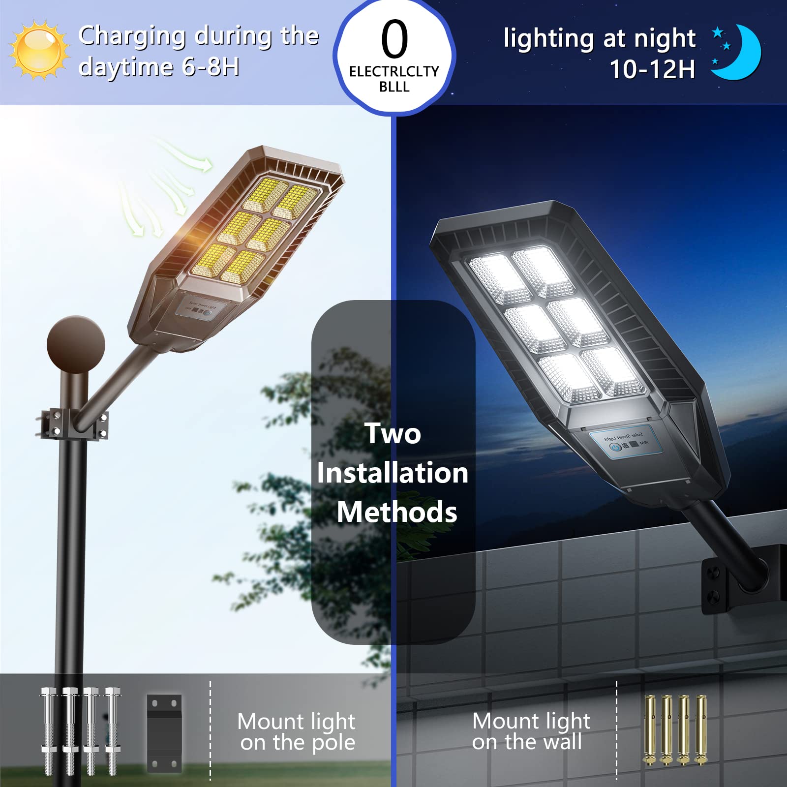 1500W Solar Street Light 30000LM LED Outdoor Waterproof Dusk to Dawn for Yard Lighting IP66 6000K with Bracket and Remote Control