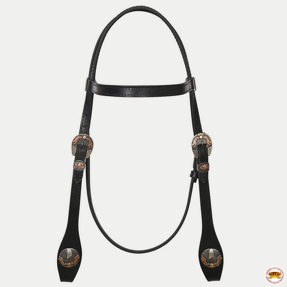 Hilason Western Horse Genuine Leather Headstall Bridle Engraved GS Concho Black