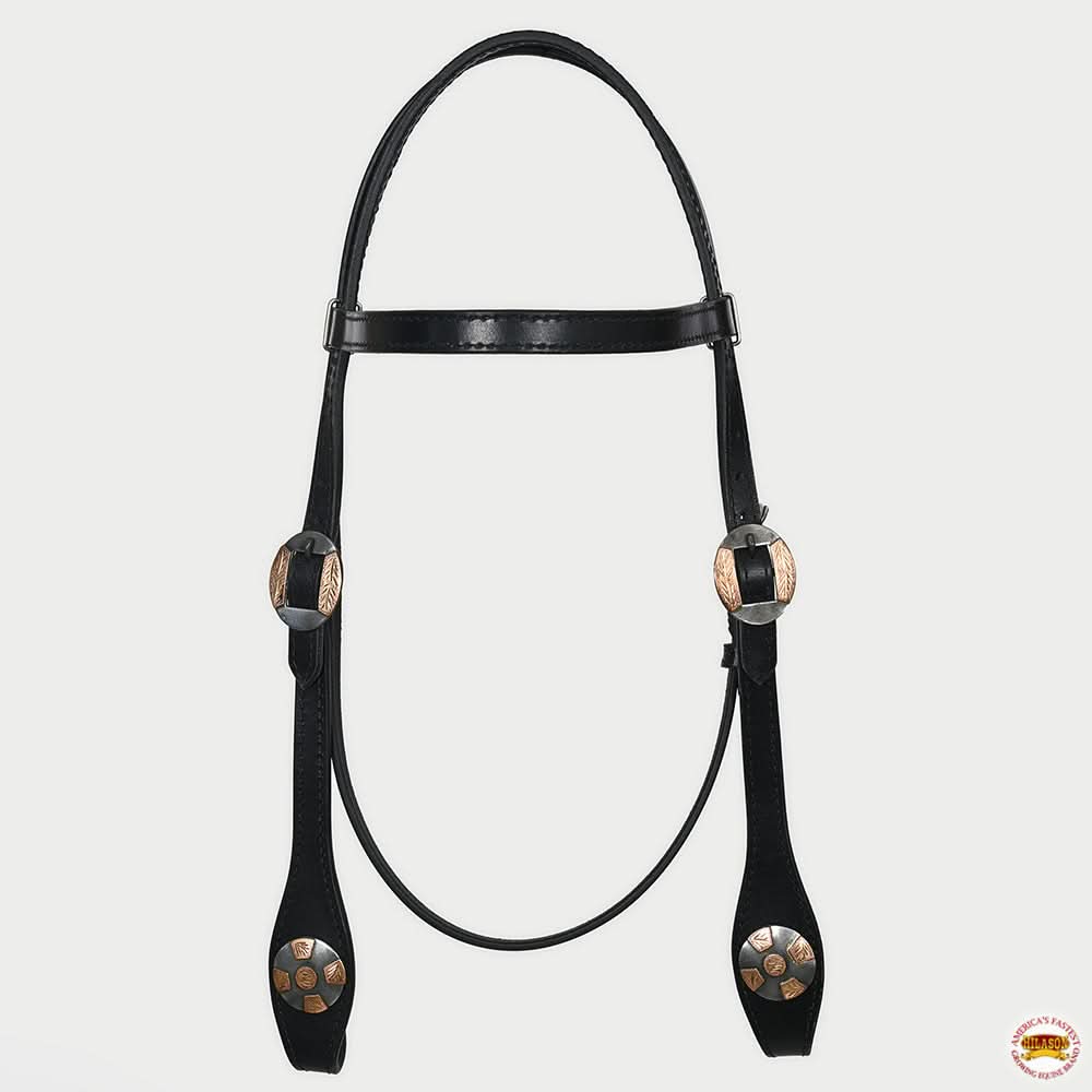 Hilason Western Horse Genuine Leather Headstall Bridle Engraved GS Concho Black