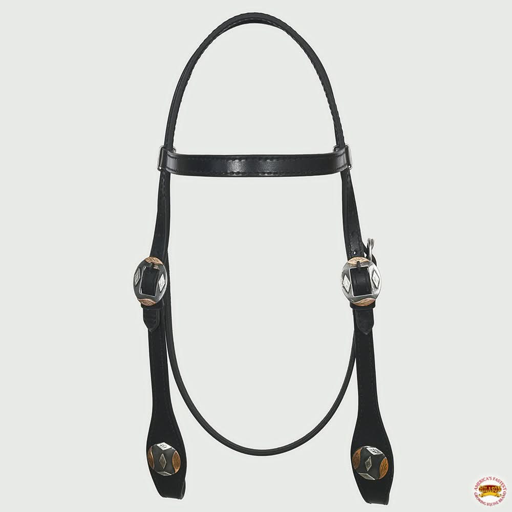 Hilason Western Horse Genuine Leather Headstall Bridle Engraved GS Concho Black