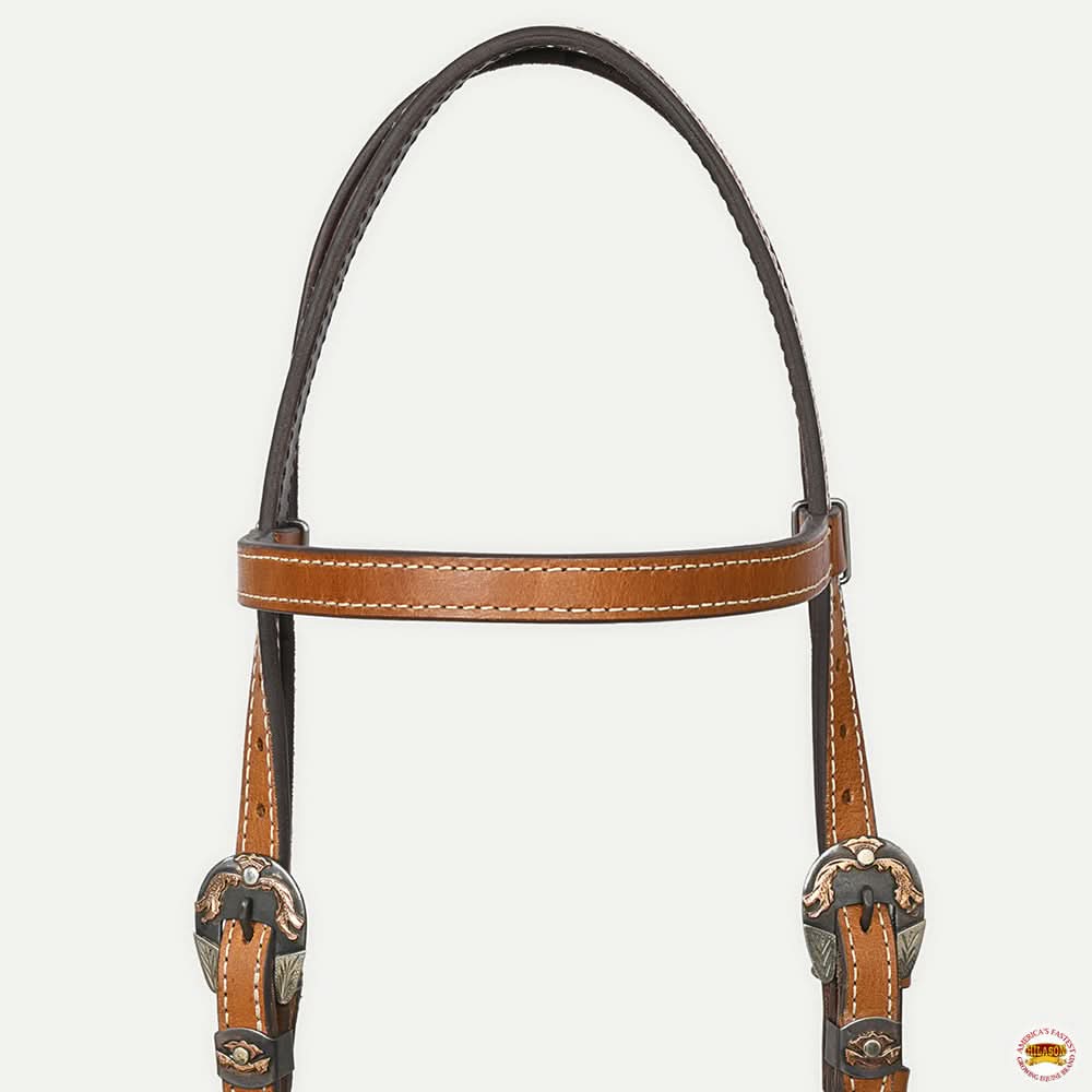Hilason Western Horse Genuine Leather Headstall Bridle Engraved GS Concho Chestnut