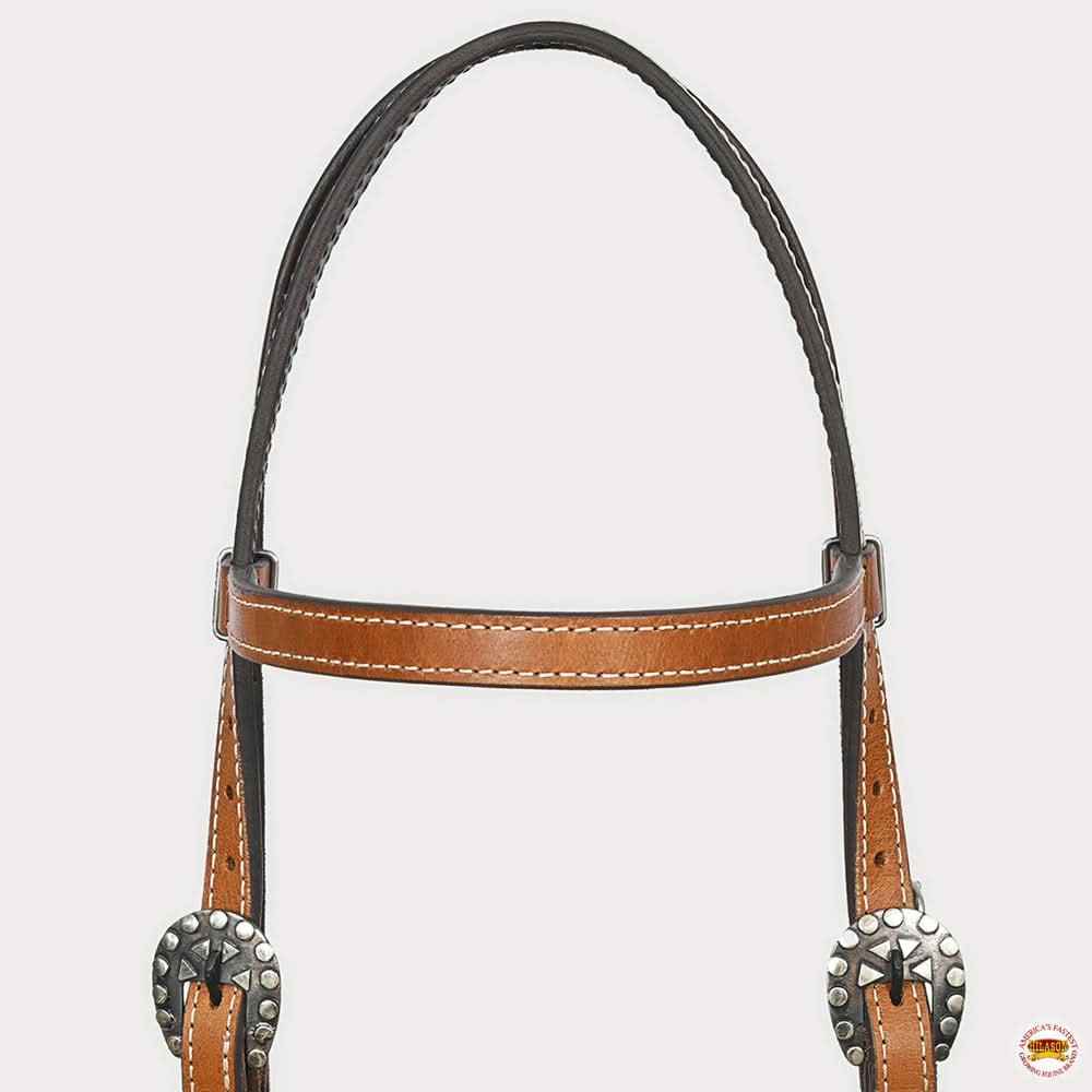 Hilason Western Horse Genuine Leather Headstall Bridle Engraved GS Concho Chestnut