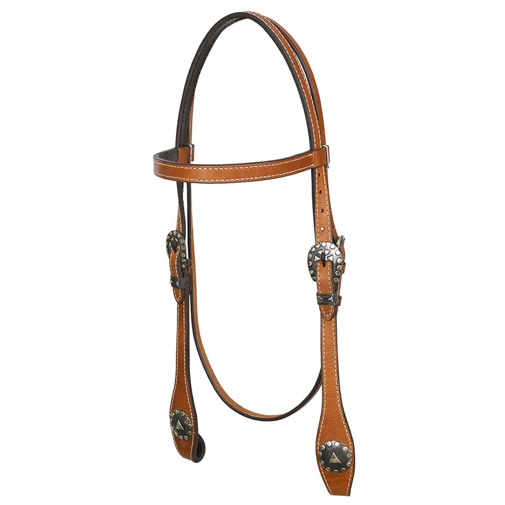 Hilason Western Horse Genuine Leather Headstall Bridle Engraved GS Concho Chestnut