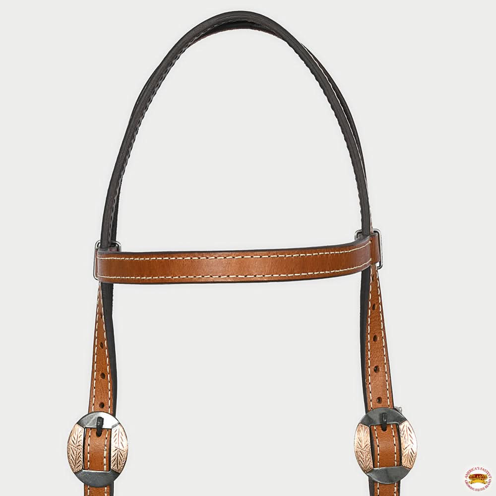 Hilason Western Horse Genuine Leather Headstall Bridle Engraved GS Concho Chestnut