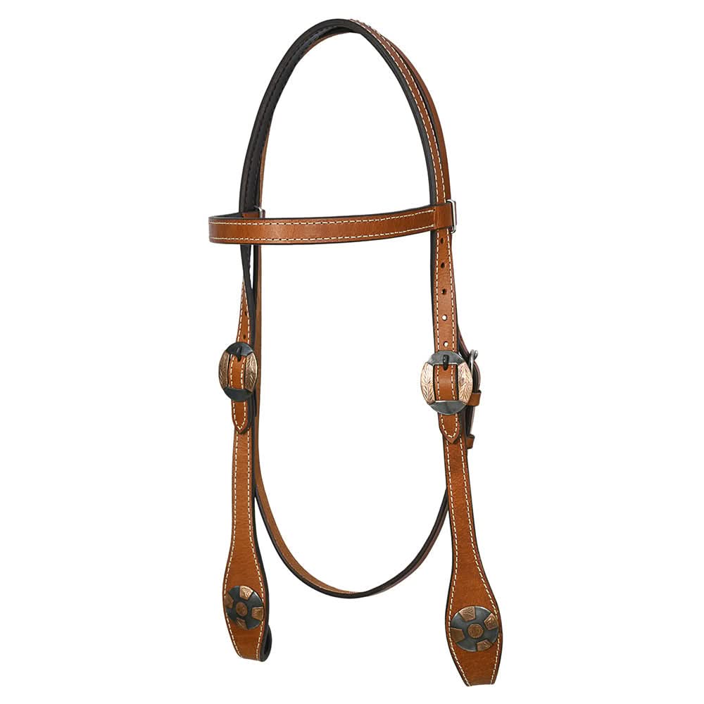 Hilason Western Horse Genuine Leather Headstall Bridle Engraved GS Concho Chestnut