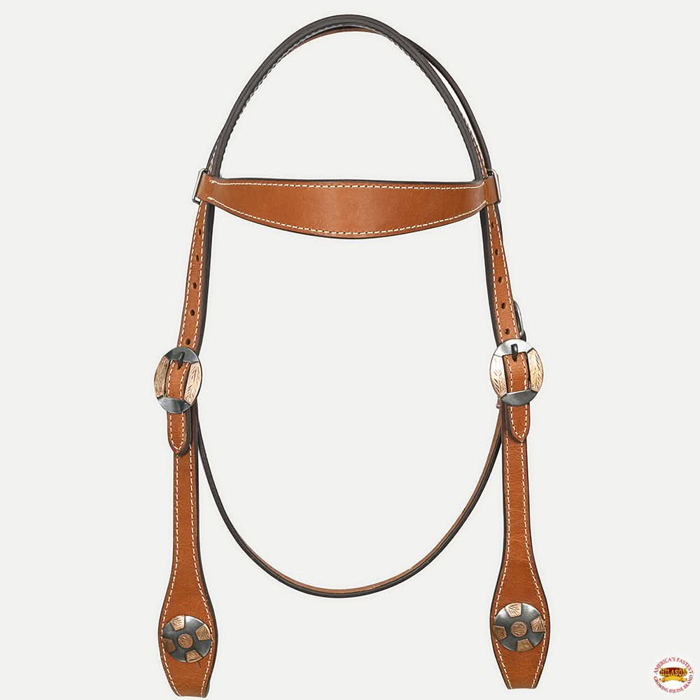 Hilason Western Horse Genuine Leather Headstall Bridle Engraved GS Concho Chestnut
