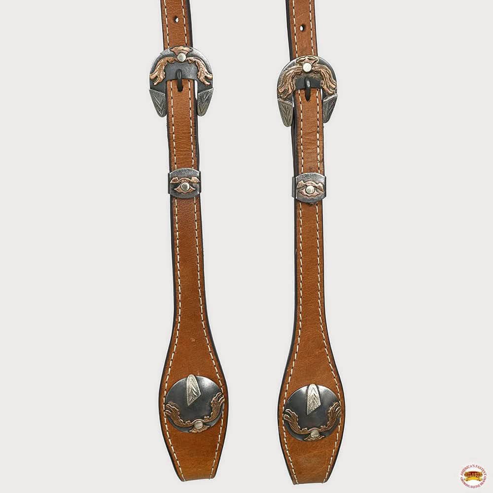 Hilason Western Horse Genuine Leather One Ear Headstall Bridle Engraved GS Concho Chestnut