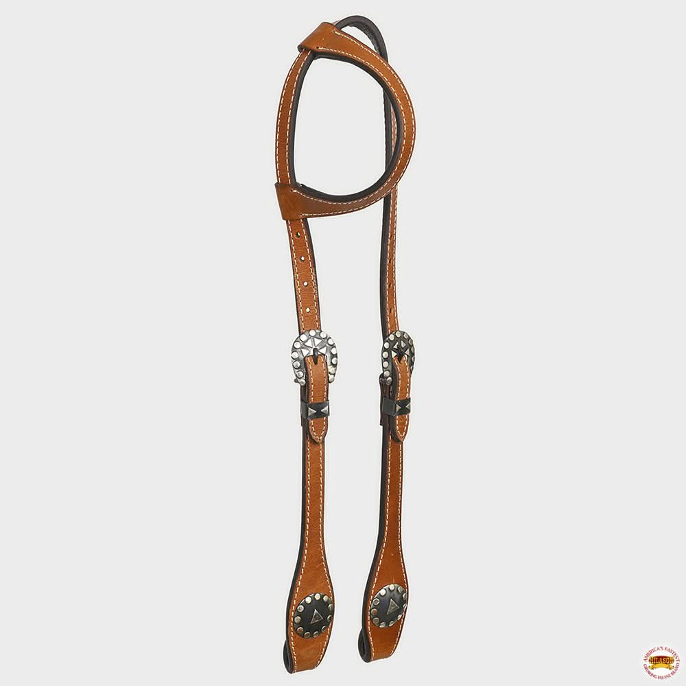 Hilason Western Horse Genuine Leather One Ear Headstall Bridle Engraved GS Concho Chestnut