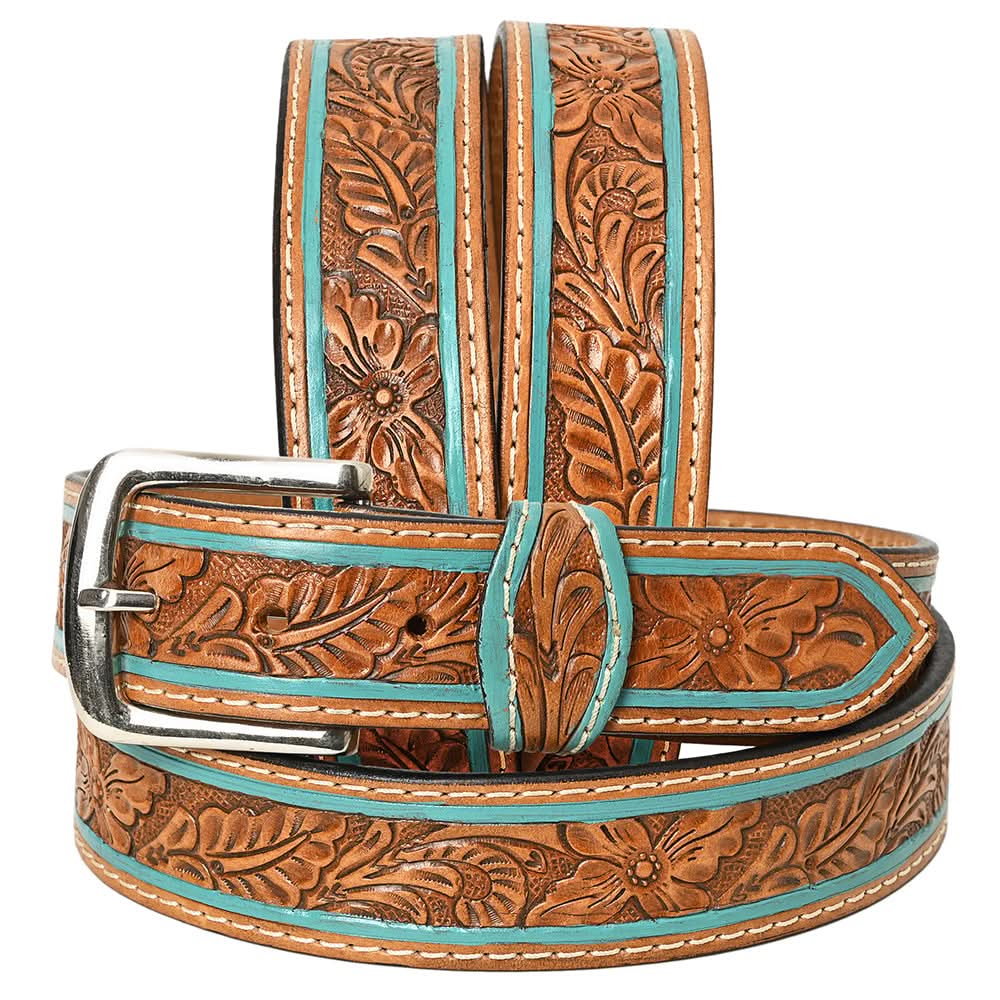 HILASON Western Genuine Leather Belt for Men Women Cowboy Cowgirl Handmade Unisex Full Grain Heavy Duty Floral Tooled Belt